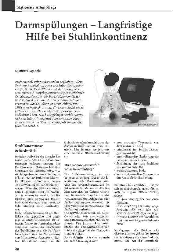 Vorschauseite 1: Darmspülungen - Langfristige Hilfe bei Stuhlinkontinenz