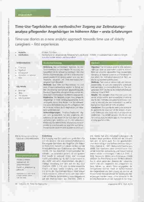 Vorschauseite 1: Time-Use-Tagebücher als methodischer Zugang zur Zeitnutzungsanalyse pflegender Angehöriger im höheren Alter erste Erfahrungen
