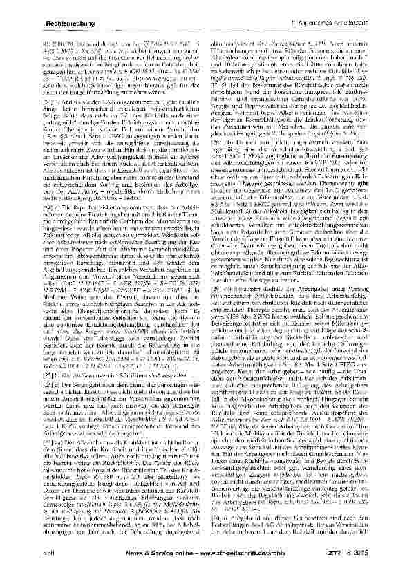 Vorschauseite 3: Entgeltfortzahlung bei Arbeitsunfähigkeit - Ver-Vschulden - langjährige Alkoholabhängigkeit -Rückfall