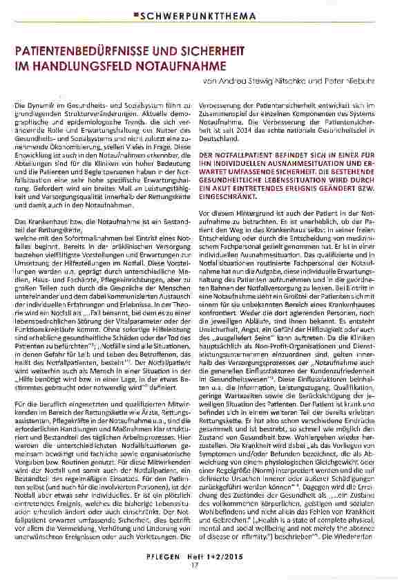 Vorschauseite 1: PATIENTENBEDURFNISSE UND SICHERHEIT IM HANDLUNGSFELD NOTAUFNAHME