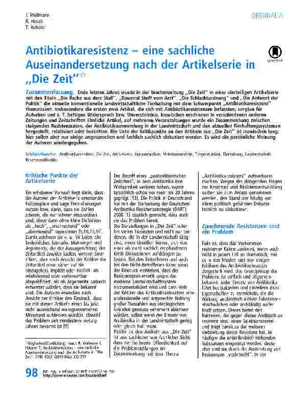 Vorschauseite 1: Antibiotikaresistenz - eine sachliche Auseinandersetzung nach der Artikelserie in „Die Zeit