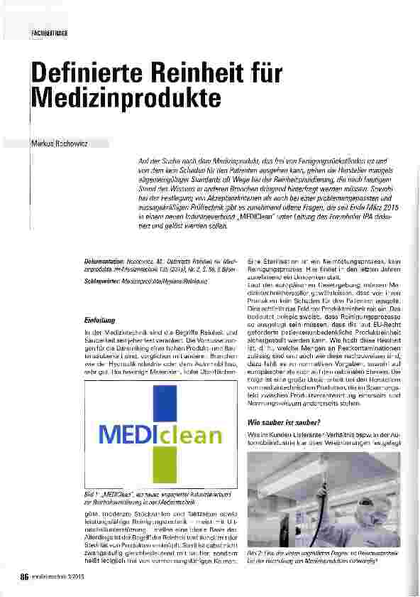 Vorschauseite 1: Definierte Reinheit für Medizinprodukte