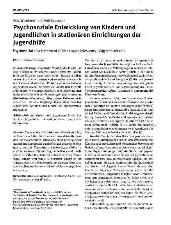 Vorschauseite 1: Psychosoziale Entwicklung von Kindern und Jugendlichen in stationären Einrichtungen der Jugendhilfe
