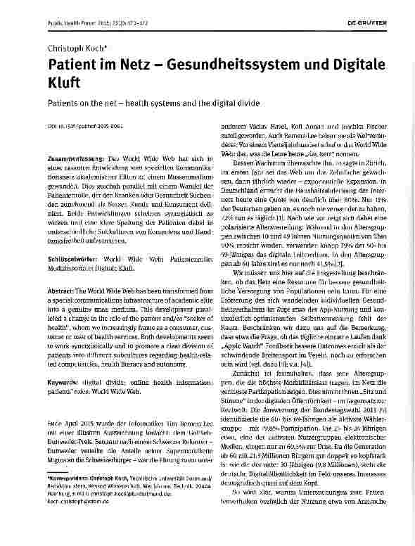 Vorschauseite 1: Patient im Netz - Gesundheitssystem und Digitale Kluft