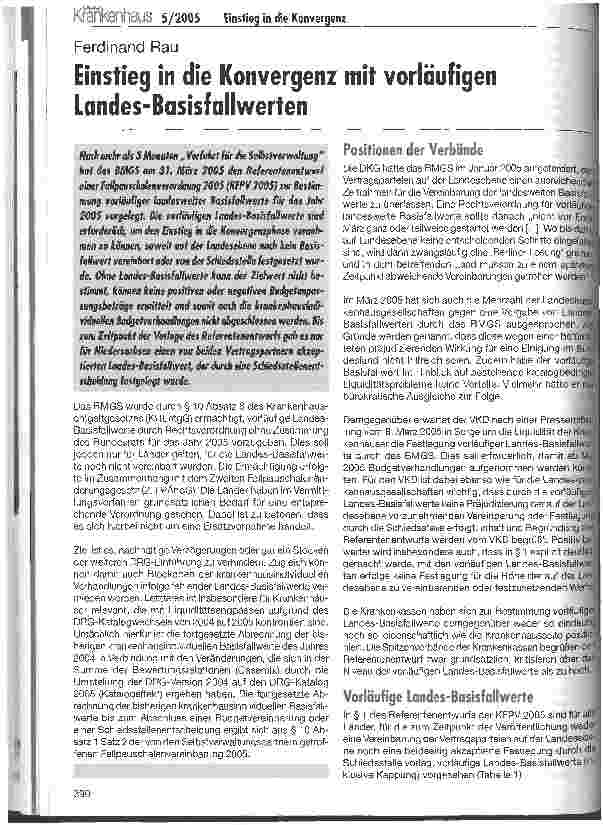 Vorschauseite 1: Einstieg in die Konvergenz mit vorläufigen Landes-Basisfallwerten
