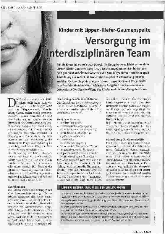 Vorschauseite 1: Kinder mit Lippen-Kiefer-Gaumenspalte. Versorgung im interdisziplinären Team