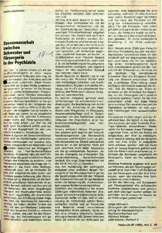 Vorschauseite 1: Zusammenarbeit zwischen Schwester und Fürsorgerin in der Psychiatrie
