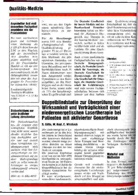 Vorschauseite 1: Doppelblindstudie zur Überprüfung der Wirksamkeit und Verträglichkeit einer niederenergetischen Lasertherapie bei Patienten mit aktivierter Gonarthrose