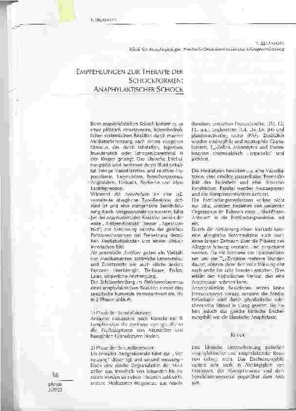 Vorschauseite 1: EMPFEHLUNGEN ZUR THERAPIE DERSCHOCKFORMEN:ANAPHYLAKTISCHER SCHOCK