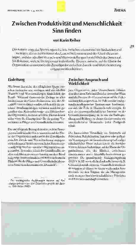 Vorschauseite 1: Zwischen Produktivität und MenschlichkeitSinn finden
