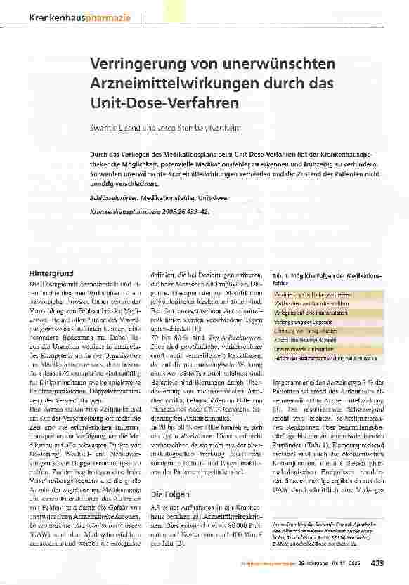 Vorschauseite 1: Verringerung von unerwünschten Arzneimittelwirkungen durch das Unit-Dose-Verfahren