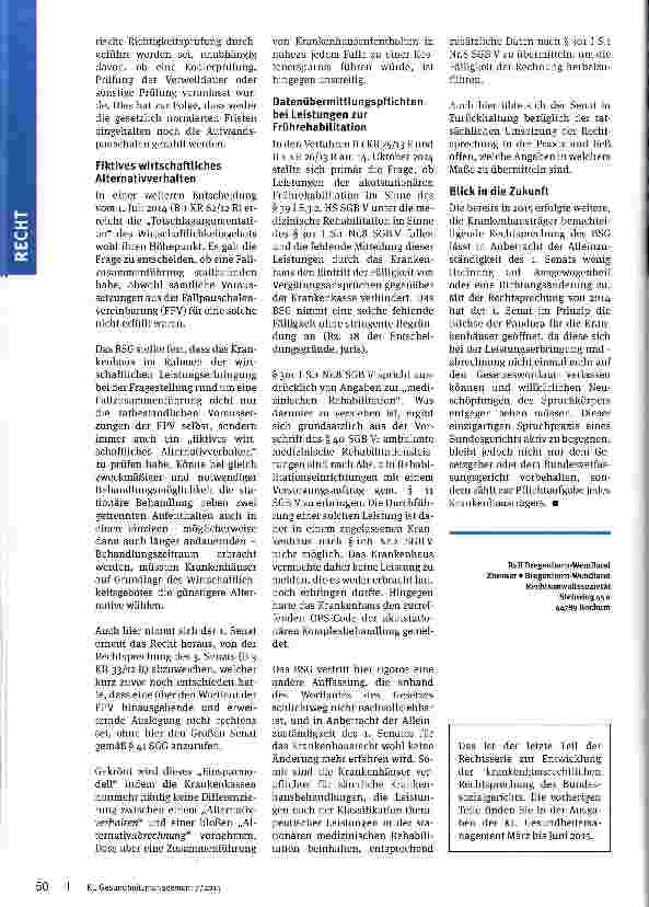 Vorschauseite 3: Die Entwicklung der krankenhausrechtlichen Rechtsprechung Teil 5: Zur BSG-Rechtsprechung im Jahre 2014