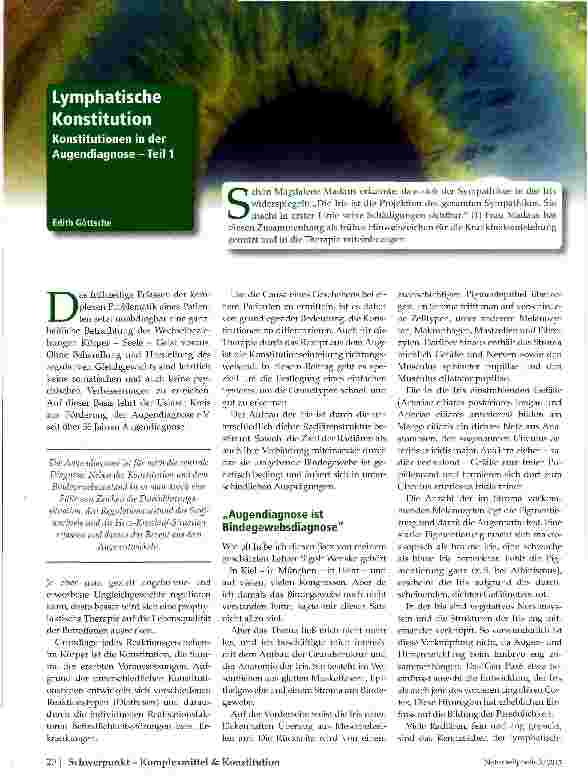 Vorschauseite 1: Lymphatische Konstitution Konstitutionen in der Augendiagnose - Teil 1