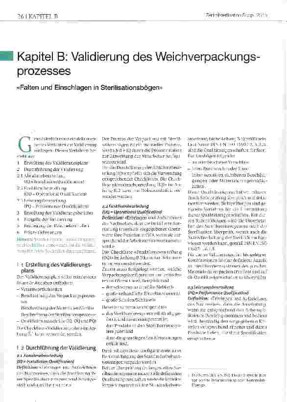 Vorschauseite 1: Kapitel B: Validierung des Weichverpackungs-Prozesses «Falten und Einschlagen in Sterilisationsbögen»