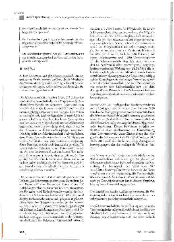 Vorschauseite 2: Zur Arbeitnehmereigenschaft von Mitgliedern der DRK-Schwesternschaft