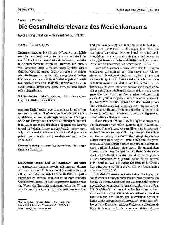 Vorschauseite 1: Die Gesundheitsrelevanz des Medienkonsums