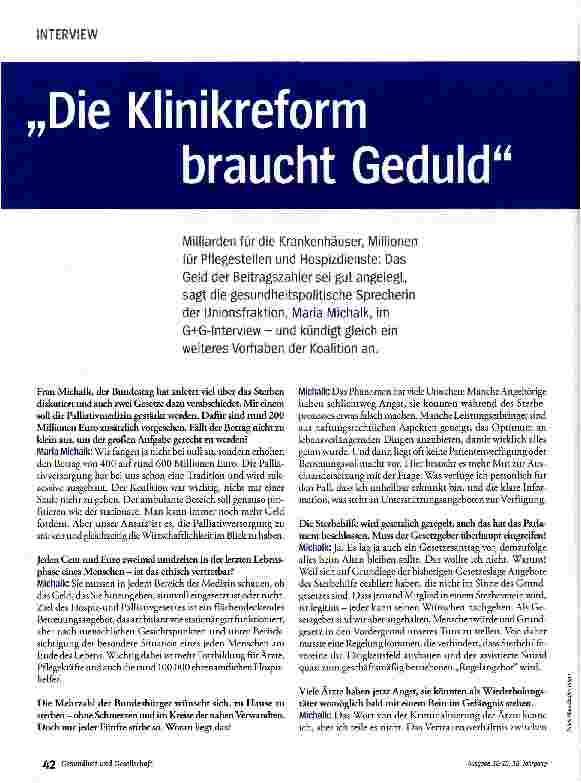 Vorschauseite 1: Die Klinikreform braucht Geduld