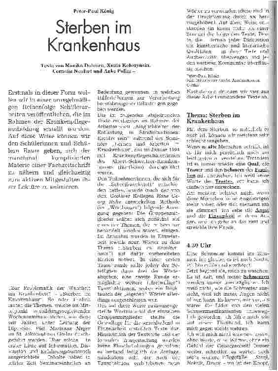 Vorschauseite 1: Sterben im Krankenhaus - Texte von Monika Dohmen, Xenia Kobrzynski, Cornelia Neufert und Anke Politz -