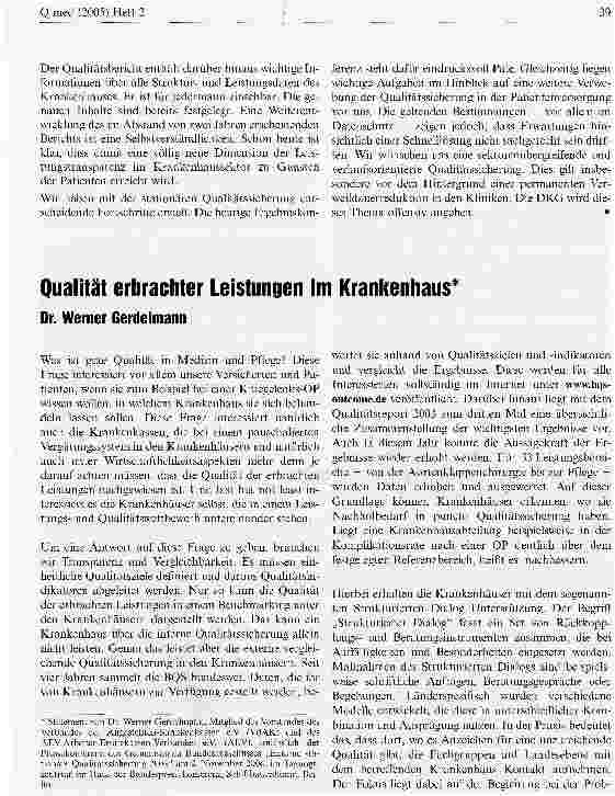 Vorschauseite 1: Qualität erbrachter Leistungen im Krankenhaus