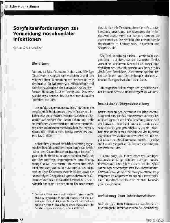 Vorschauseite 1: Sorgfaltsanforderungen zur Vermeidung nosokomialer Infektionen