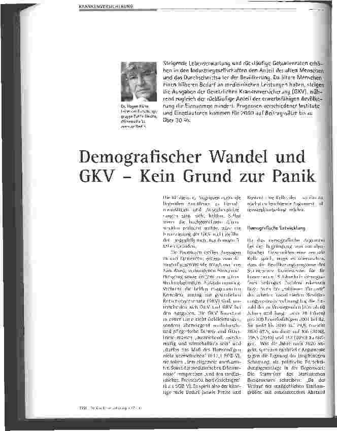Vorschauseite 1: Demografischer Wandel und GKV - Kein Grund zur Panik
