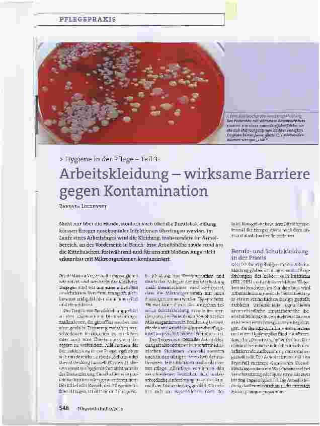 Vorschauseite 1: Hygiene in der Pflege - Teil 3: Arbeitskleidung - wirksame Barriere gegen Kontamination