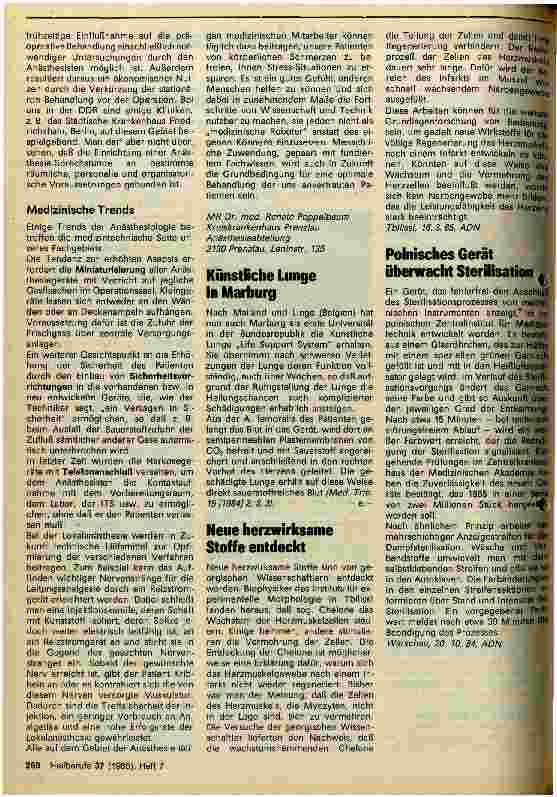 Vorschauseite 2: Entwicklungsstand und Trends in der Anästhesiologie