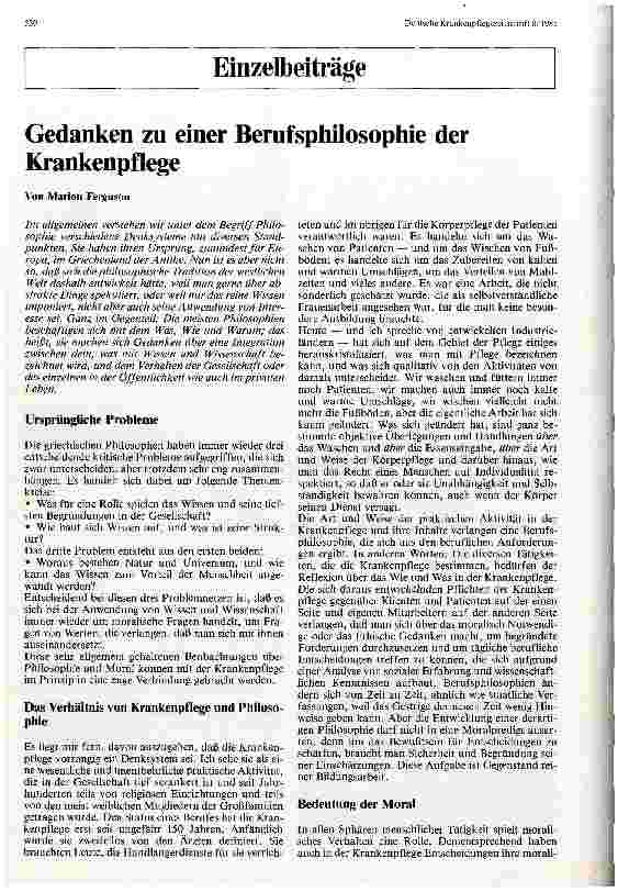 Vorschauseite 1: Gedanken zur Berufsphilosophie der Krankenpflege