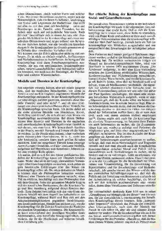 Vorschauseite 2: Gedanken zur Berufsphilosophie der Krankenpflege