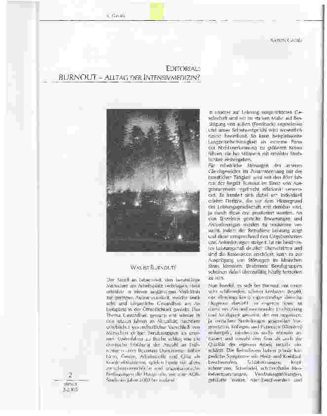 Vorschauseite 1: EDITORIAL: BURNOUT - ALLTAG DER INTENSIVMEDIZIN?
