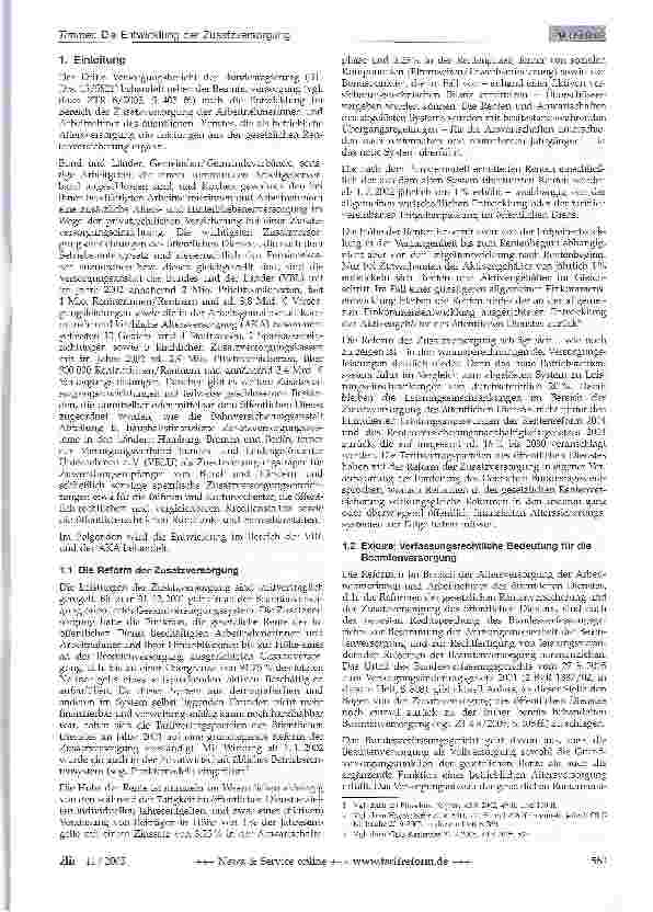 Vorschauseite 2: Die Entwicklung der Zusatzversorgung des öffentlichen Dienstes - Zum Dritten Versorgungsbericht der Bundesregierung