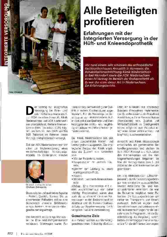 Vorschauseite 1: Alle Beteiligten profitierenErfahrungen mit der Integrierten Versorgung in der Hüftund Knieendoprothetik