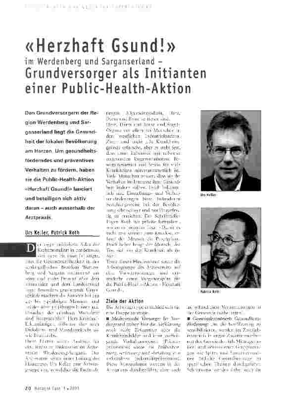 Vorschauseite 1: «Herzhaft Gsund! » im Werdenberg und Sarganserland - Grundversorger als Initianten einer Public-Health-Aktion