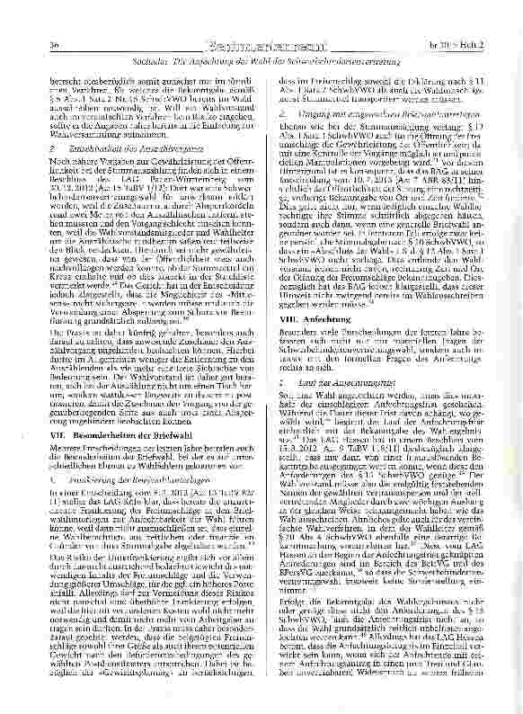 Vorschauseite 3: Die Anfechtung der Wahl der Schwerbehindertenvertretung -Rechtsprechungsanalyse der letzten vier Jahre