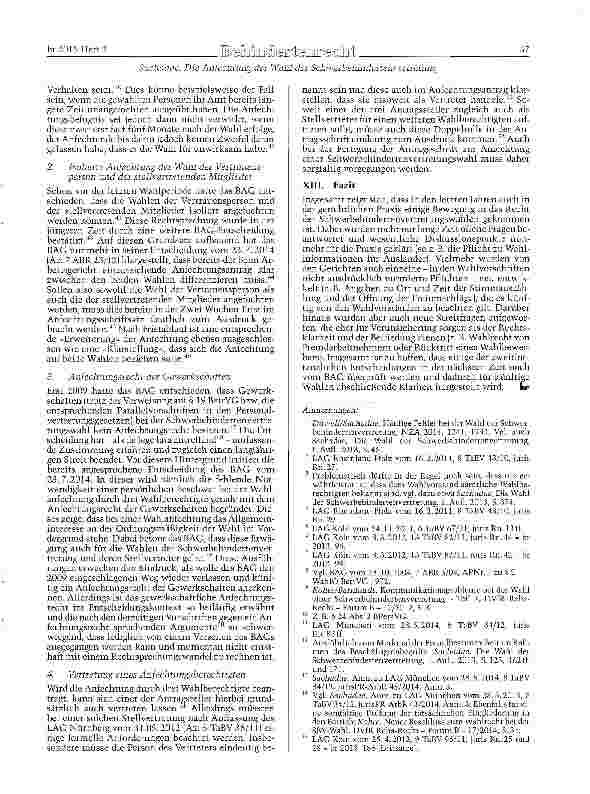 Vorschauseite 4: Die Anfechtung der Wahl der Schwerbehindertenvertretung -Rechtsprechungsanalyse der letzten vier Jahre