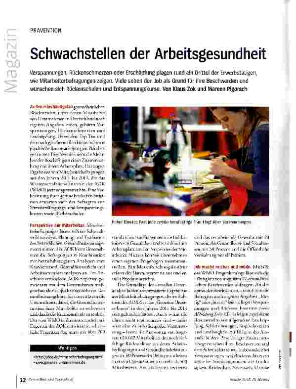 Vorschauseite 1: Schwachstellen der Arbeitsgesundheit