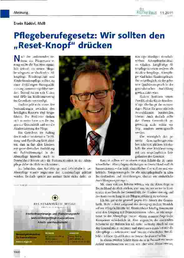 Vorschauseite 1: Pflegeberufegesetz: Wir sollten den „Reset- Knopf