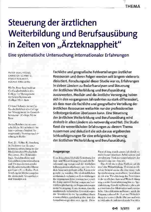 Vorschauseite 1: Steuerung der ärztlichen Weiterbildung und Berufsausübung in Zeiten von „Ärzteknappheit