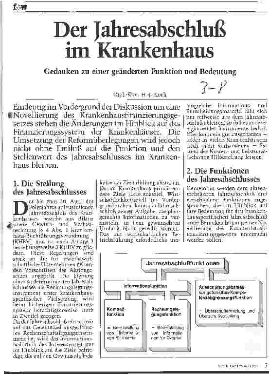 Vorschauseite 1: Der Jahresabschluß im Krankenhaus Gedanken zu einer geänderten Funktion und Bedeutung