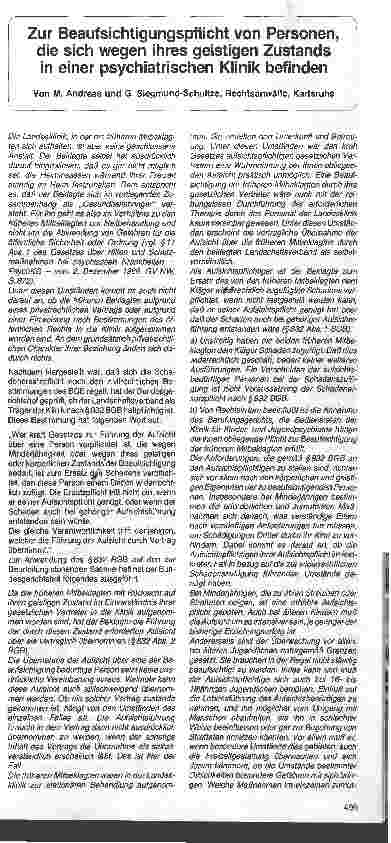 Vorschauseite 1: Zur Beaufsichtigungspflicht von Personen die sich wegen Ihres geistigen Zustands in einer psychiatrischen Klinik befinden