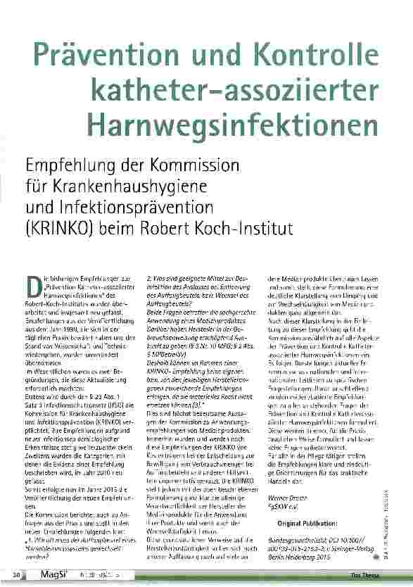 Vorschauseite 1: Prävention und Kontrolle katheter-assoziierter Harnwegsinfektionen