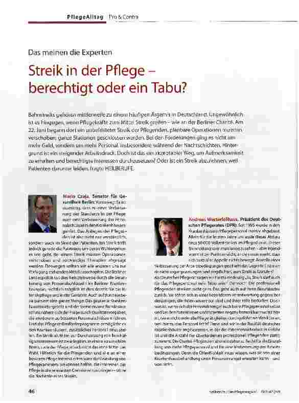 Vorschauseite 1: Streik in der Pflege -berechtigt oder ein Tabu?