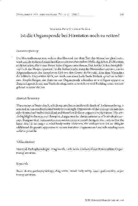 Vorschauseite 1: Ist die Organspende bei Hirntoten noch zu retten?
