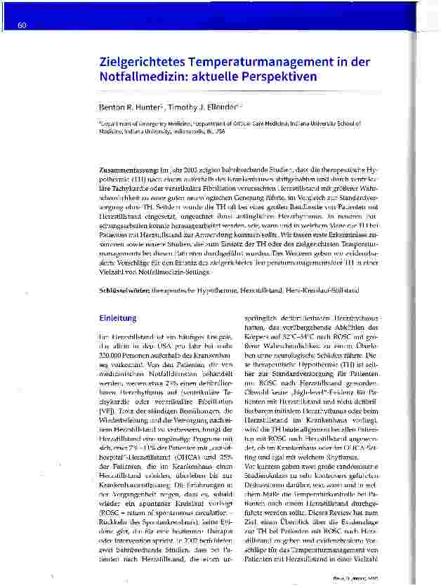 Vorschauseite 1: Zielgerichtetes Temperaturmanagement in der Notfallmedizin: aktuelle Perspektiven