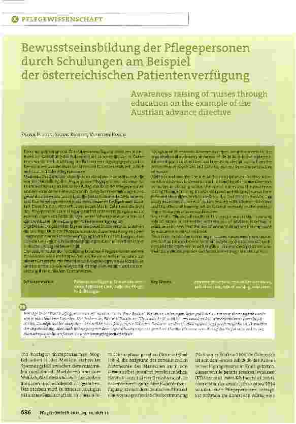 Vorschauseite 1: Bewusstseinsbildung der Pflegepersonen durch Schulungen am Beispiel der österreichischen Patientenverfügung