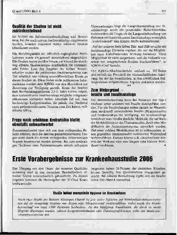Vorschauseite 2: IQWIG: Kurzwirksame Insulinanaloga bei Diabetes TYP 2: Überlegenheit ist nicht belegt