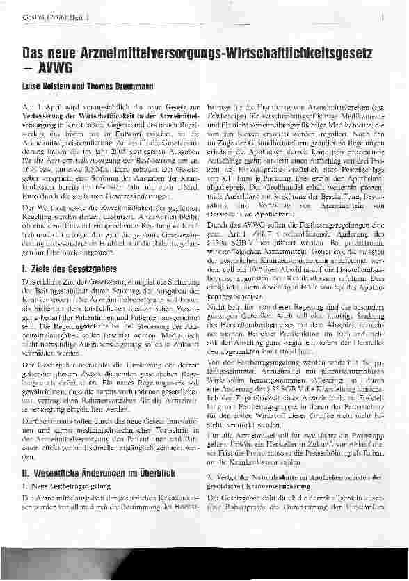 Vorschauseite 1: Das neue Arzneimittelversorgungs-Wirtschaftlichkeitsgesetz -AVWG