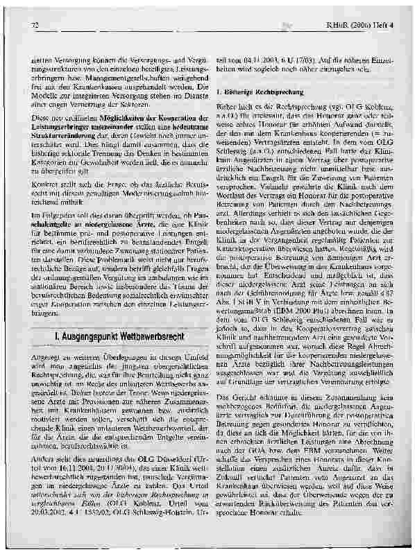 Vorschauseite 2: Pauschalentgelte von Krankenhäusern an niedergelassene Arzte - zulässige Zuweiserbindung oder berufsrechtswidrige Provision? *