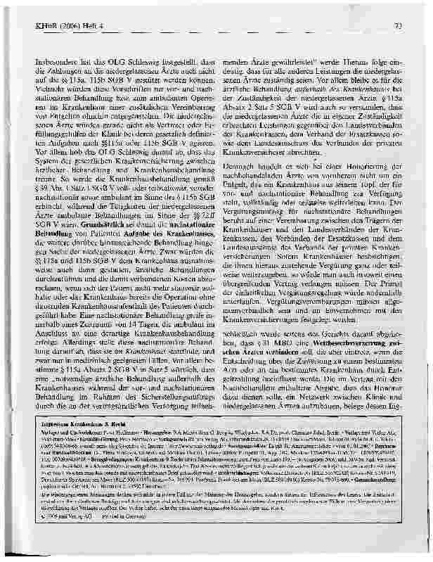 Vorschauseite 3: Pauschalentgelte von Krankenhäusern an niedergelassene Arzte - zulässige Zuweiserbindung oder berufsrechtswidrige Provision? *