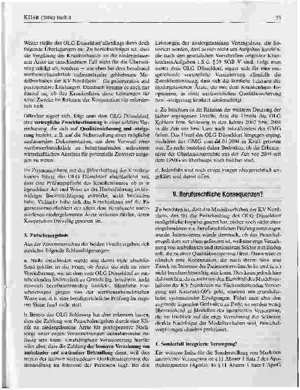 Vorschauseite 5: Pauschalentgelte von Krankenhäusern an niedergelassene Arzte - zulässige Zuweiserbindung oder berufsrechtswidrige Provision? *